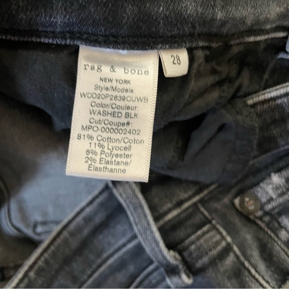 Rag & Bone Nina High-Rise Ankle Skinny Jeans - Washed Black, Size 28 - Picture 9 of 12